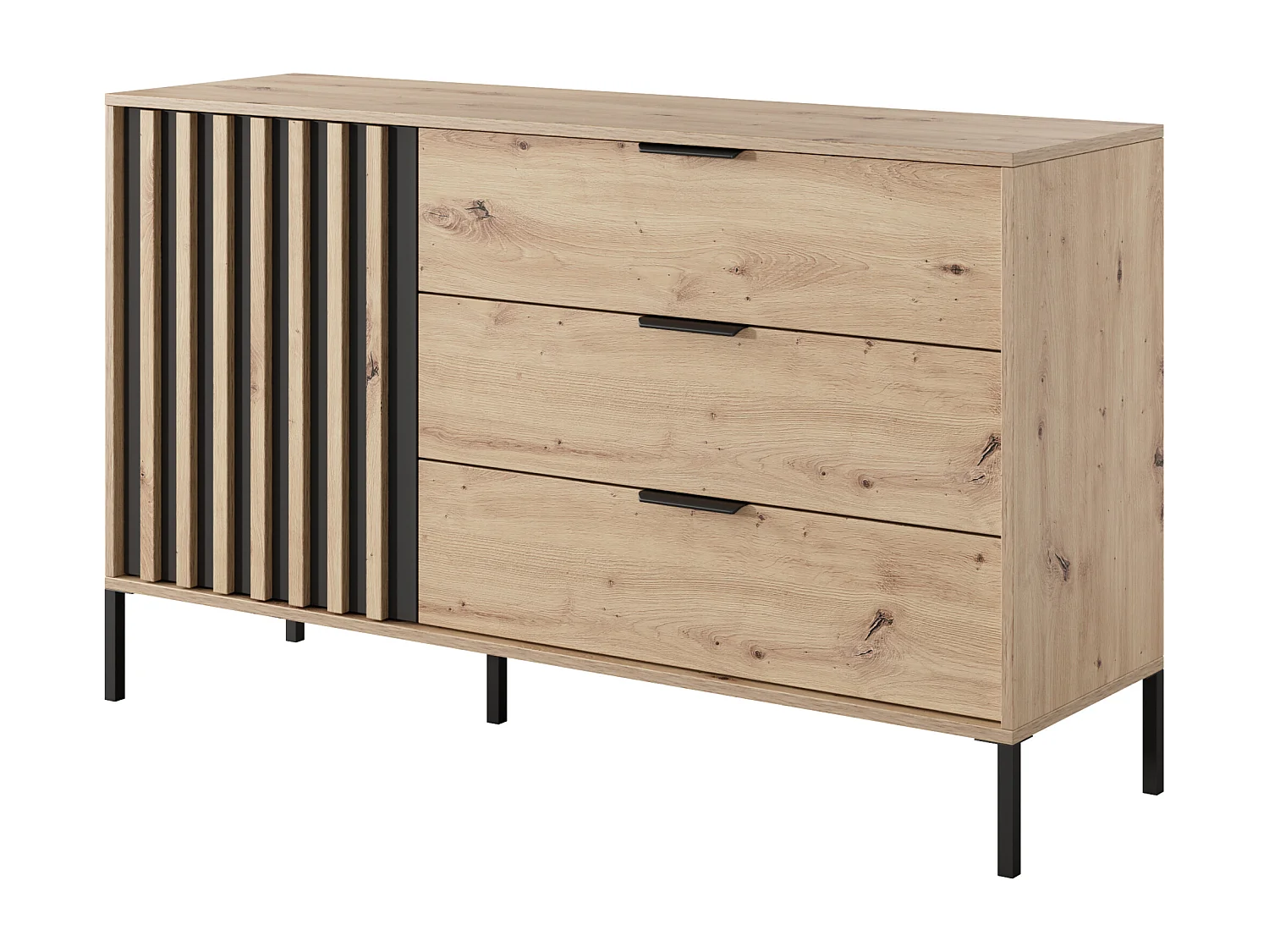 Comò moderno 137x81cm rovere naturale con dettagli neri CLK7