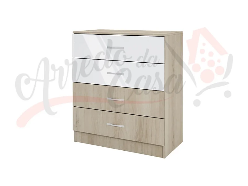 Cassettiera camera da letto con quattro cassetti CI3003 80x91 rovere e bianco lucido