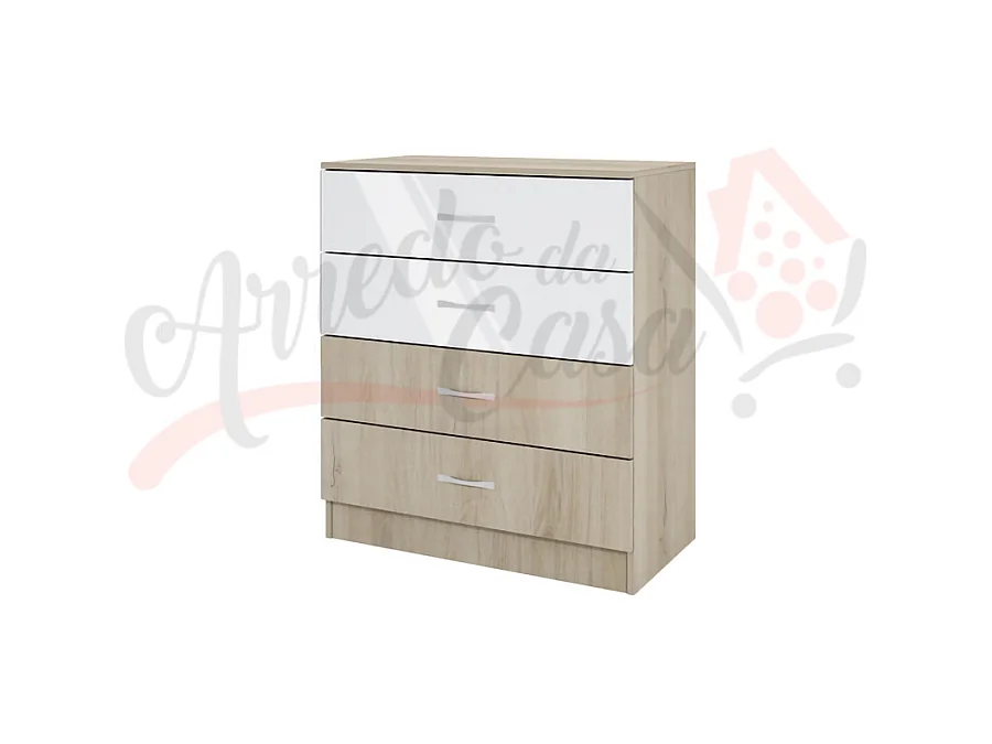 Cassettiera camera da letto con quattro cassetti CI3003 80x91 rovere e bianco lucido