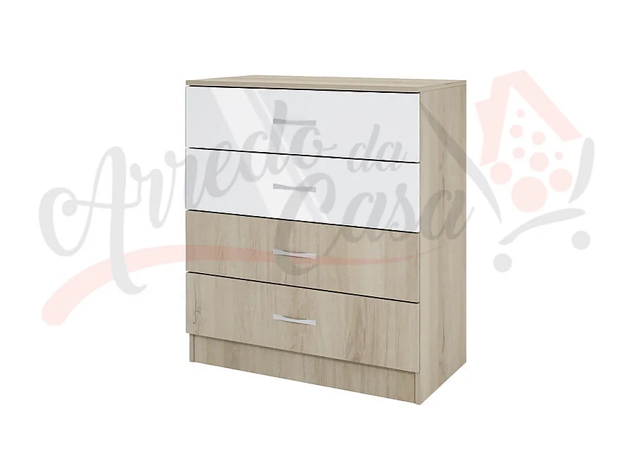 Cassettiera camera da letto con quattro cassetti CI3003 80x91 rovere e bianco lucido