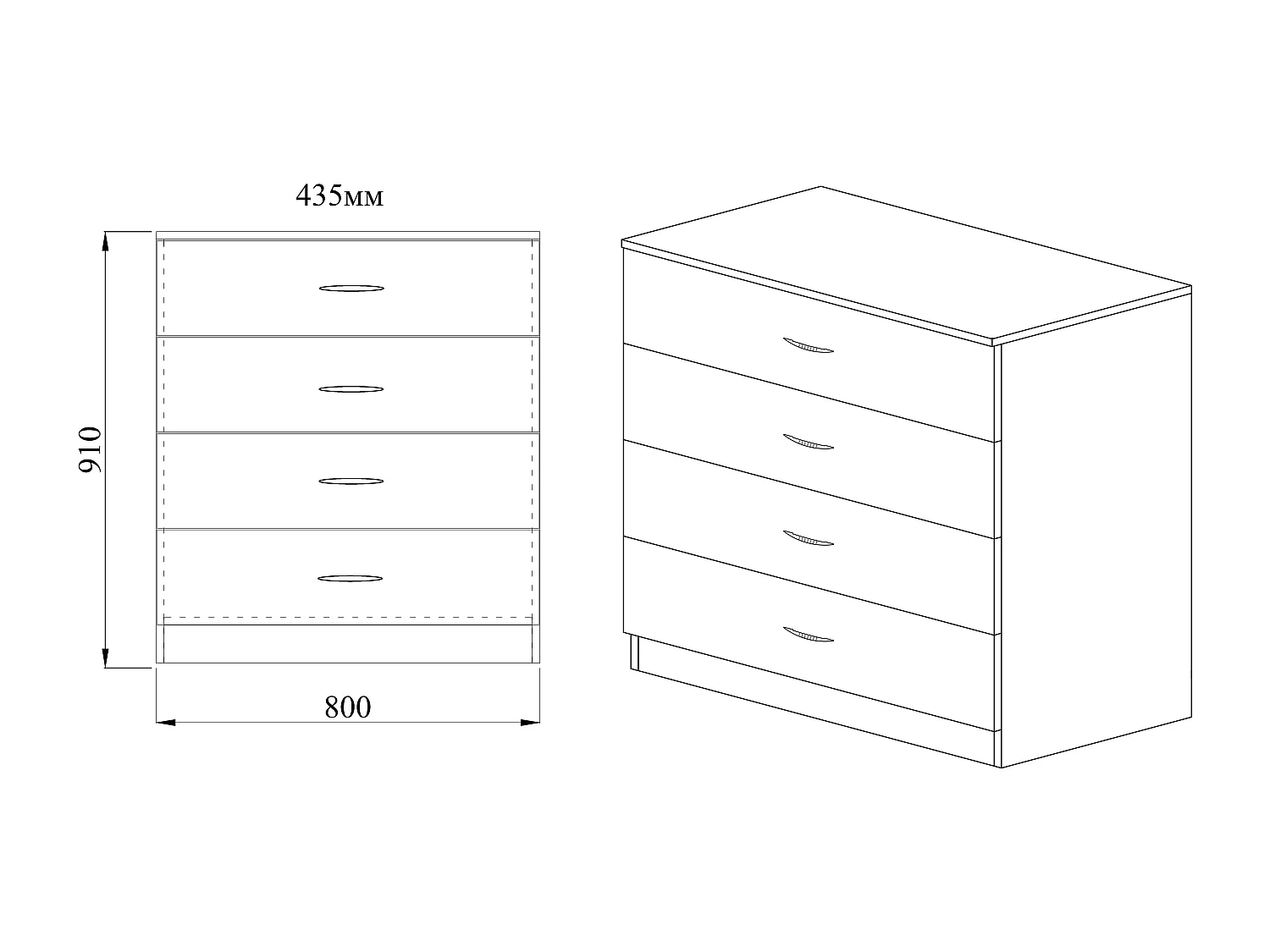 Cassettiera camera da letto con quattro cassetti CI3003 80x91 rovere e bianco lucido