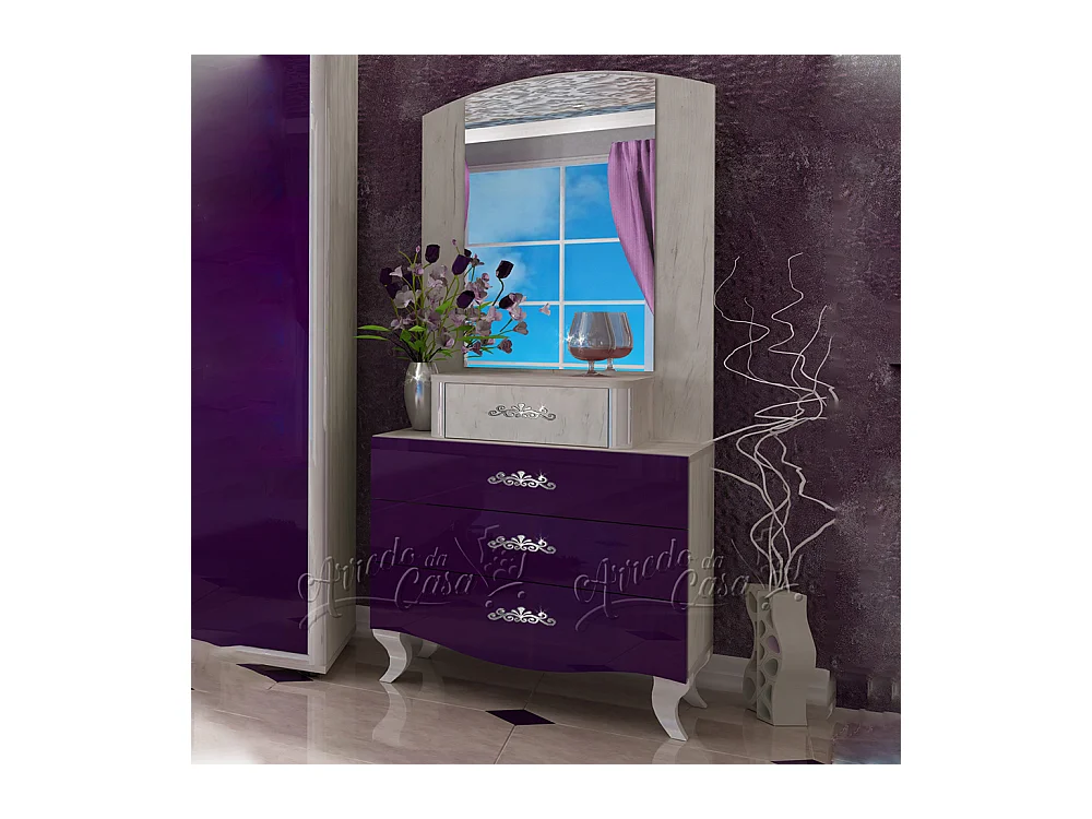 Cassettiera barocca con specchio bianca e viola CU11