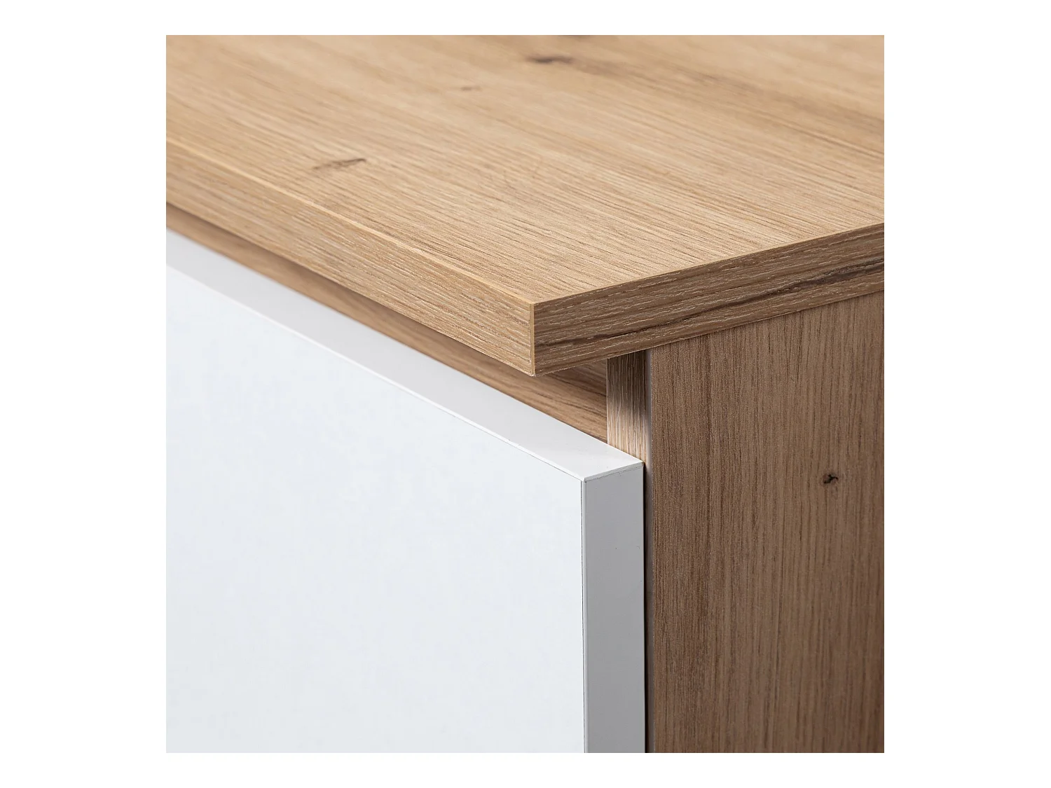 Commode AKORD K100 Chêne Artisan 101 cm 2 portes 3 tiroirs façade Blanche 4 étagères 101x35x76 cm