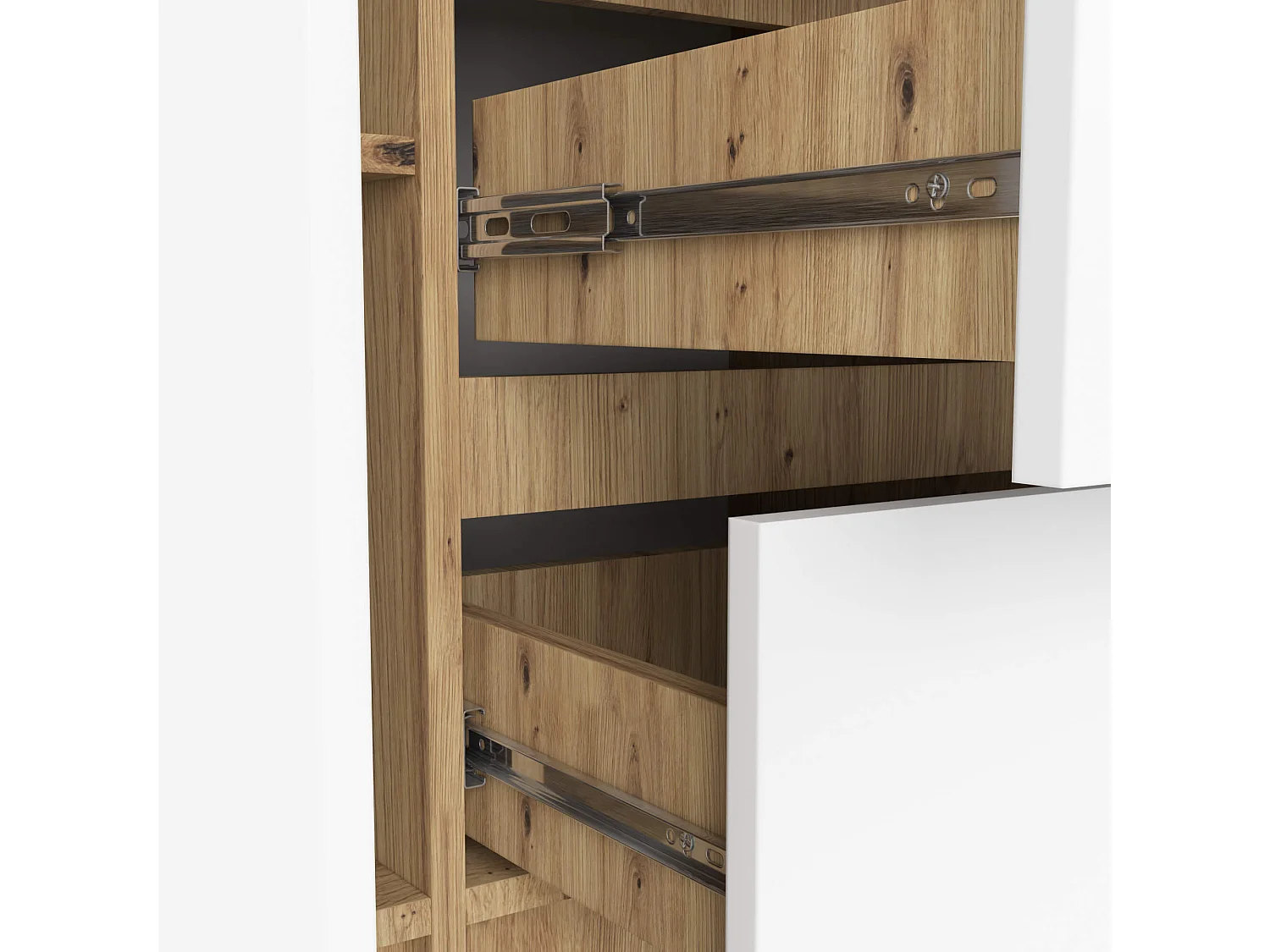 Commode AKORD K100 Chêne Artisan 101 cm 2 portes 3 tiroirs façade Blanche 4 étagères 101x35x76 cm