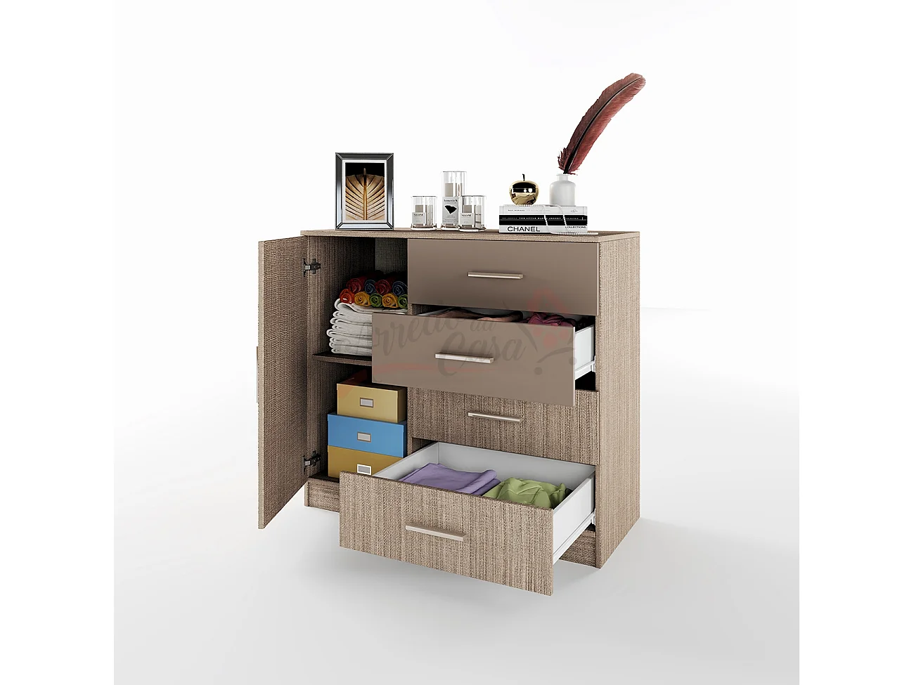 Comò per cameretta con anta e cassetti CI3008 100x91 rovere