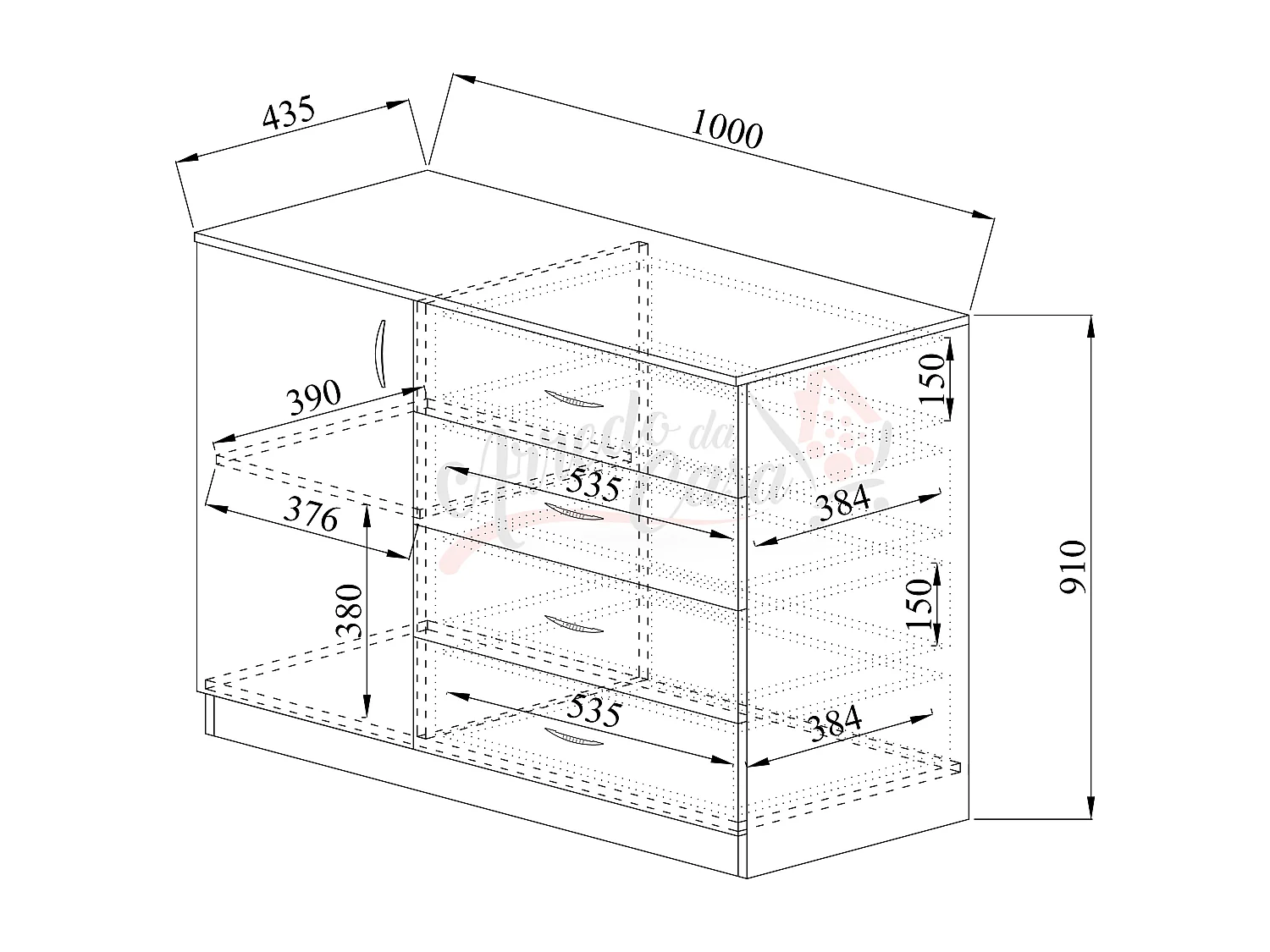 Comò per cameretta con anta e cassetti CI3008 100x91 rovere