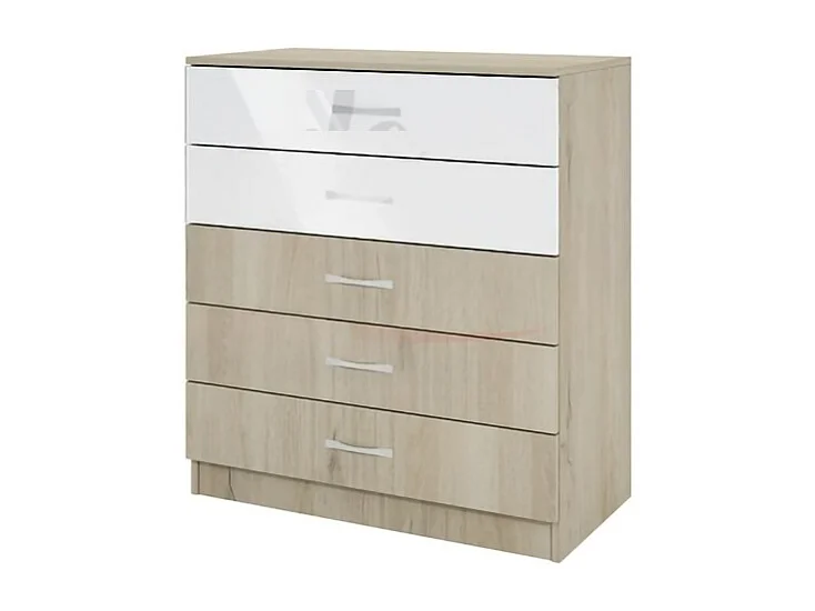 Comò per cameretta moderna con cinque cassetti CI3005 80x92 rovere e bianco lucido