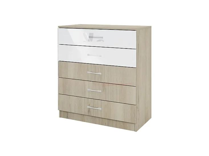 Comò per cameretta moderna con cinque cassetti CI3005 80x92 rovere e bianco lucido