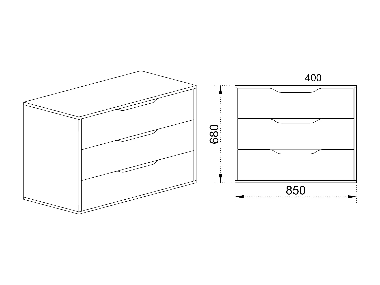 Comò da camera da letto design classico con tre cassetti 85x68 rovere chiaro e bianco lucido CI5