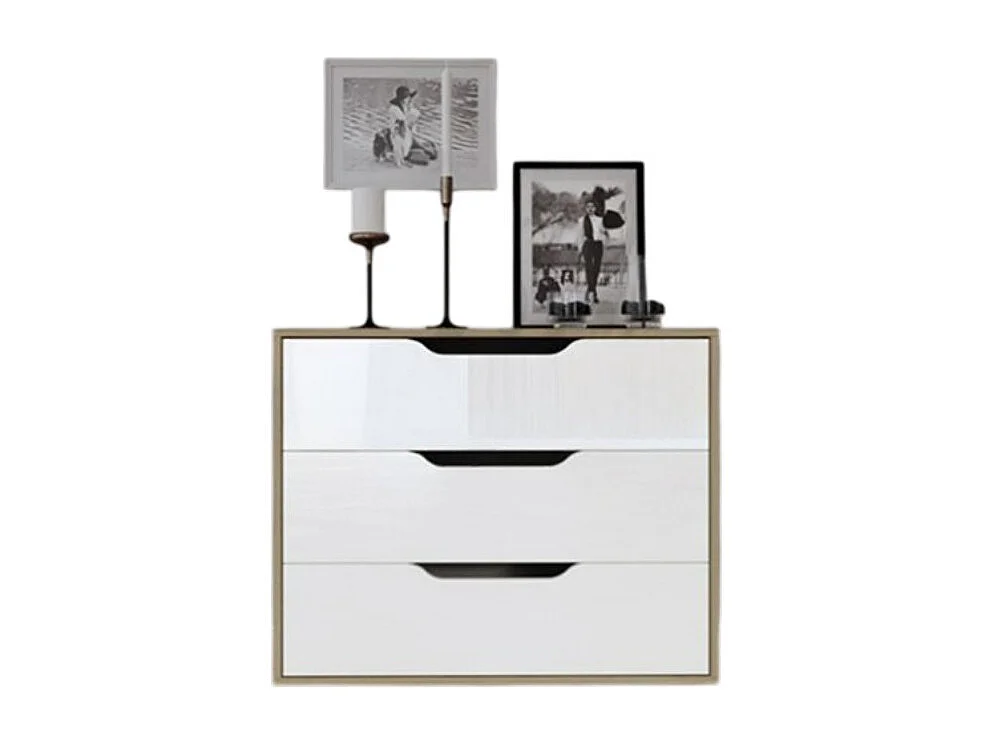 Comò da camera da letto design classico con tre cassetti 85x68 rovere chiaro e bianco lucido CI5