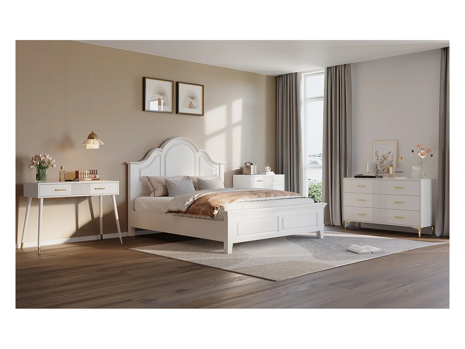 Commode basse 6 tiroirs – 120 x 40 x 76 cm - pour salon et chambre - MDF - blanc