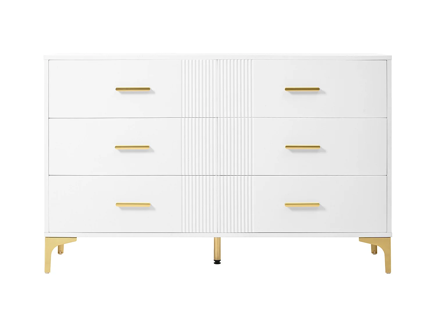 Commode basse 6 tiroirs – 120 x 40 x 76 cm - pour salon et chambre - MDF - blanc