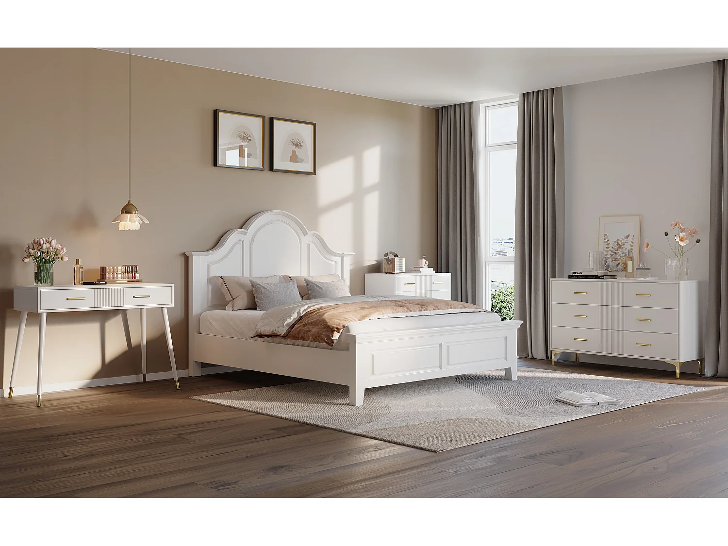 Commode basse 6 tiroirs – 120 x 40 x 76 cm - pour salon et chambre - MDF - blanc