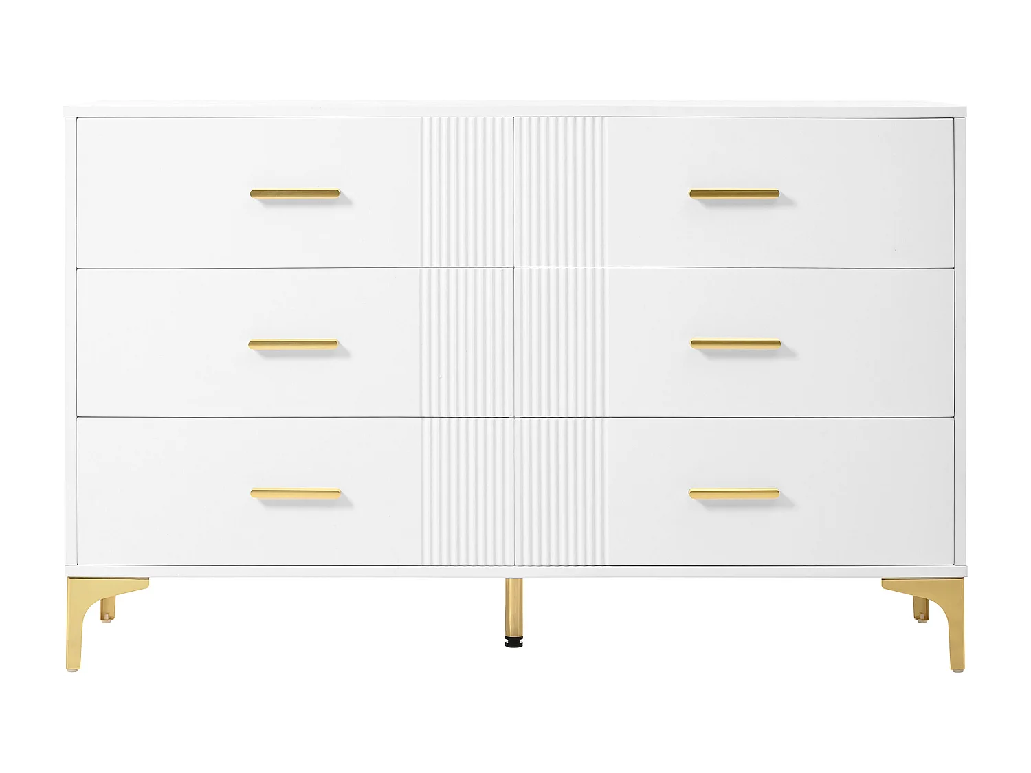 Commode basse 6 tiroirs – 120 x 40 x 76 cm - pour salon et chambre - MDF - blanc