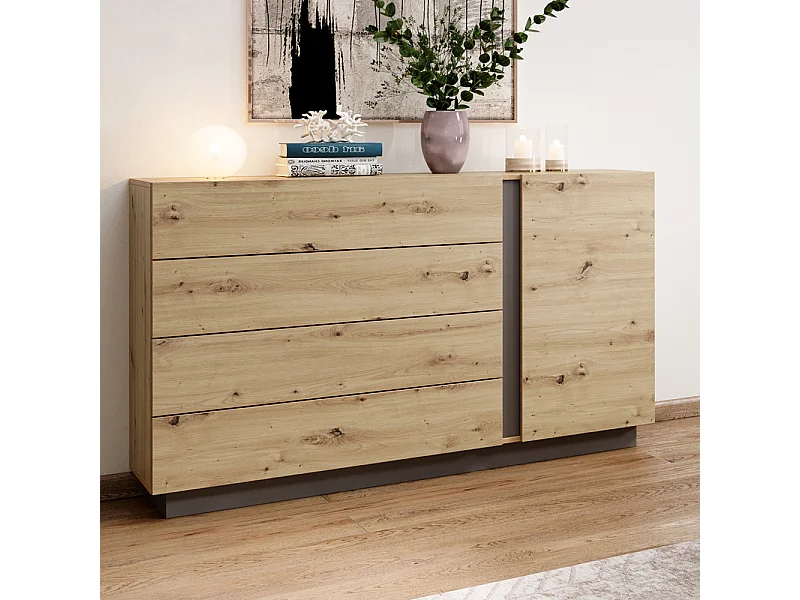 Comò moderno 138x90cm con 3 cassetti e 1 anta rovere CLK1