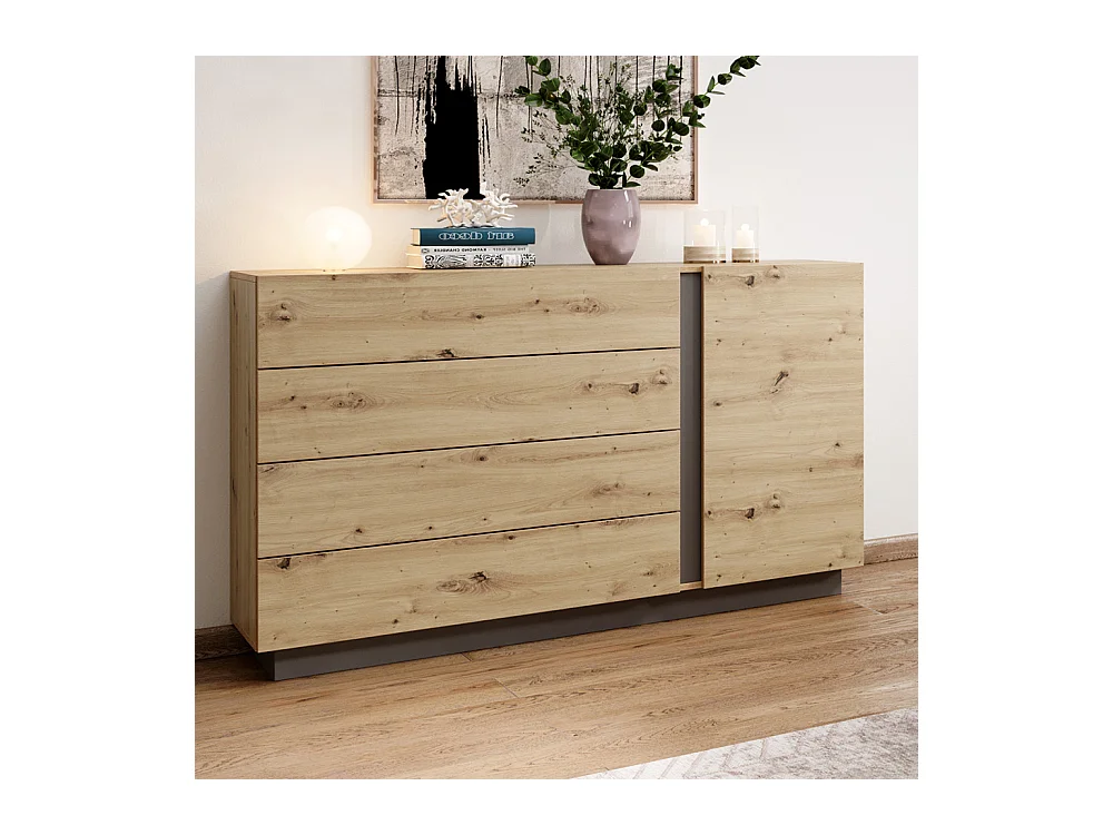 Comò moderno 138x90cm con 3 cassetti e 1 anta rovere CLK1