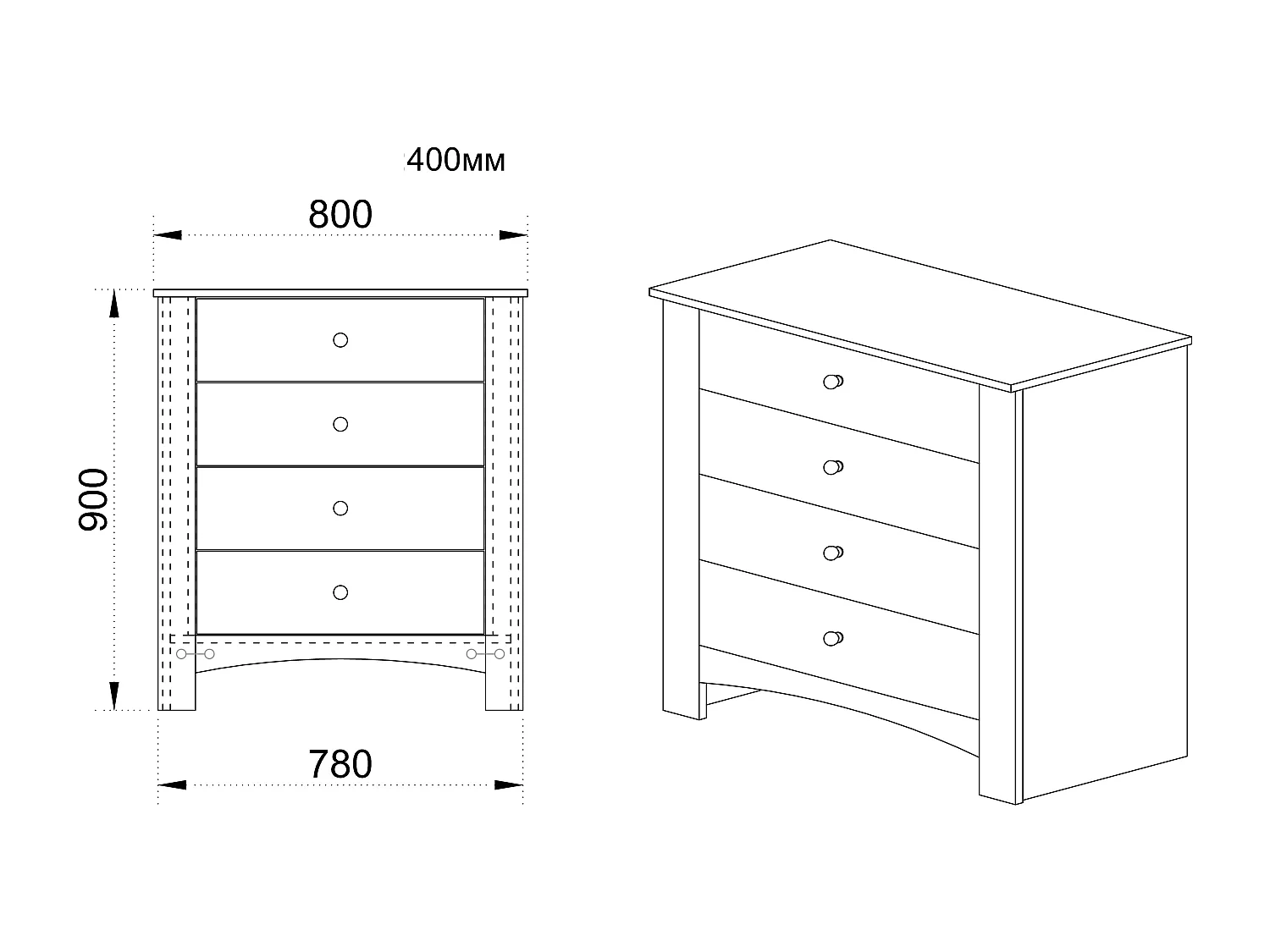 Comò per camera con quattro cassetti CI3016 80x91 rovere