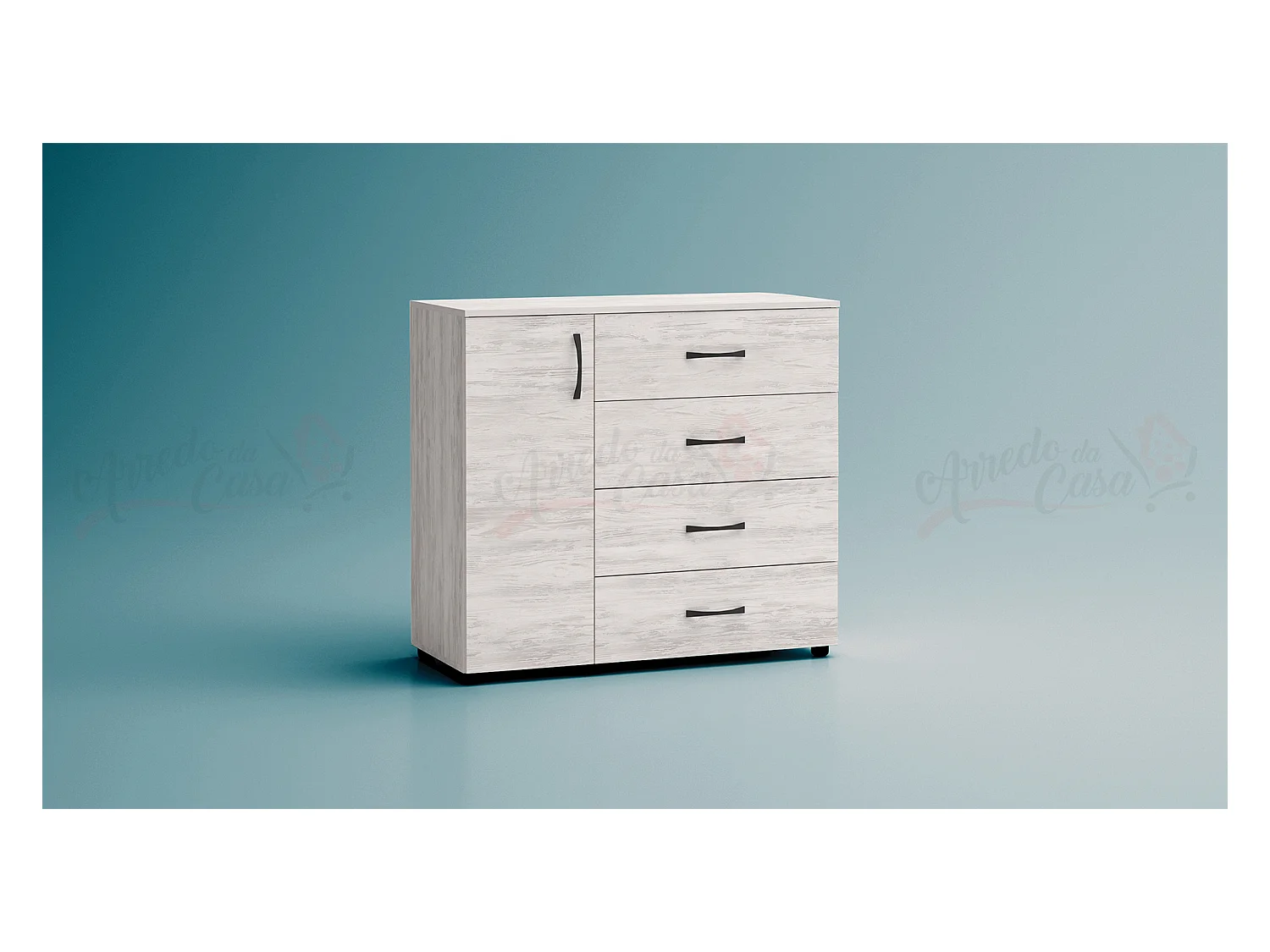 Comò per camera da letto con anta e cassetti bianco legno CG42