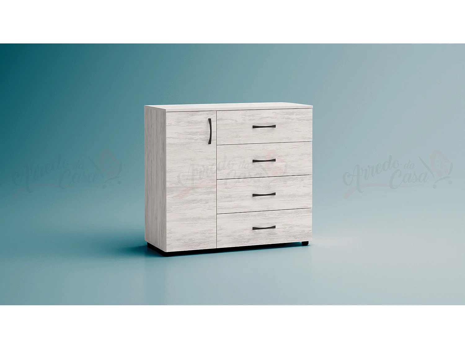 Comò per camera da letto con anta e cassetti bianco legno CG42