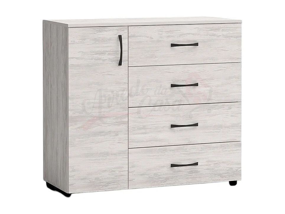 Comò per camera da letto con anta e cassetti bianco legno CG42