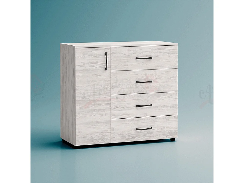 Comò per camera da letto con anta e cassetti bianco legno CG42