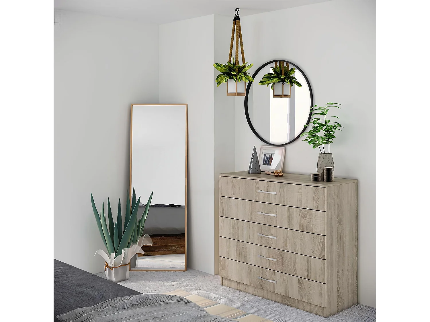 Comò per cameretta moderna con cinque cassetti 80x92 rovere chiaro CI3005