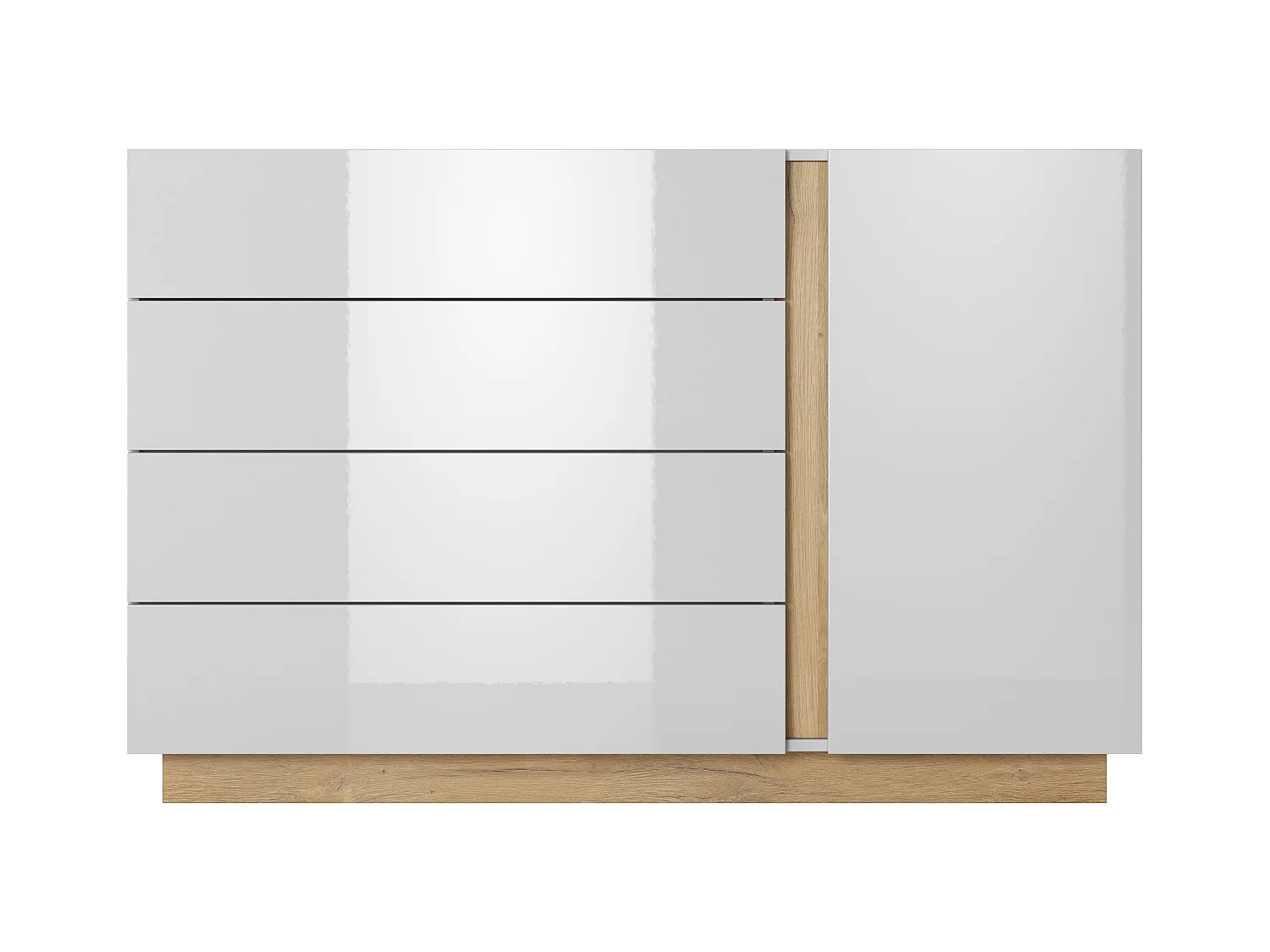 Comò moderno 138x90cm con 3 cassetti e 1 anta bainco lucido CLK1