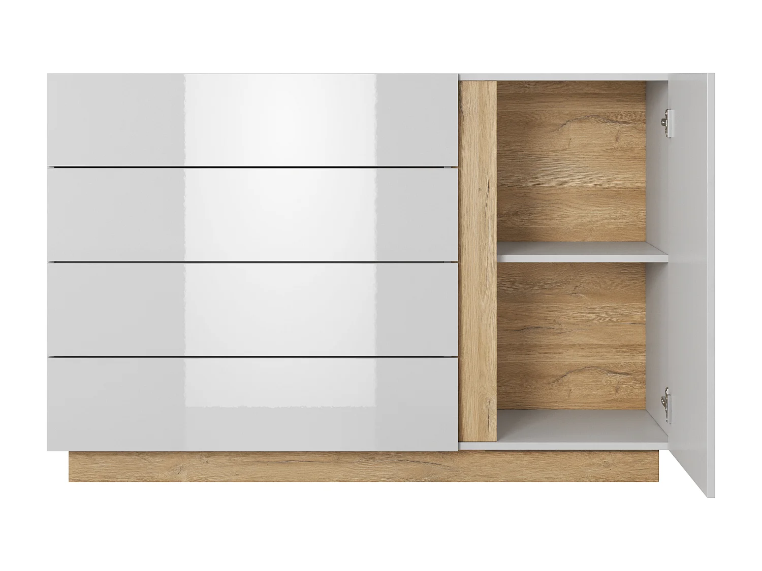 Comò moderno 138x90cm con 3 cassetti e 1 anta bainco lucido CLK1