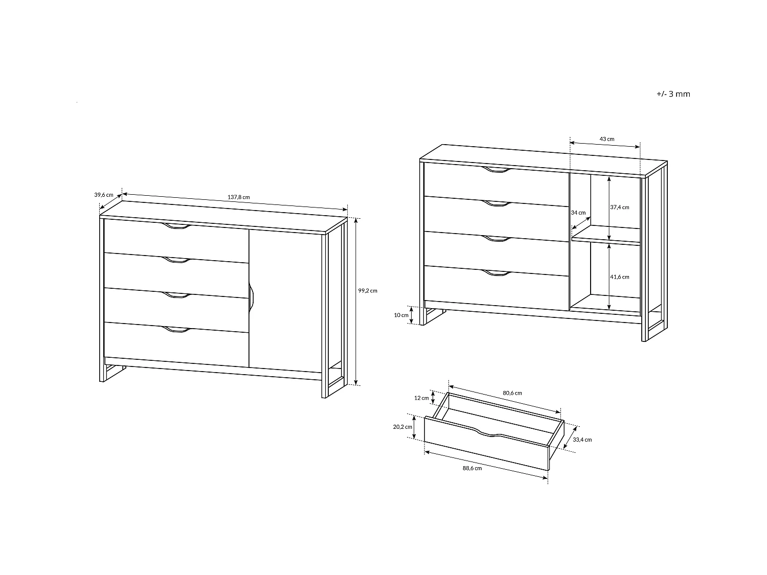 Comò moderno 138x99cm marrone e nero CLK2