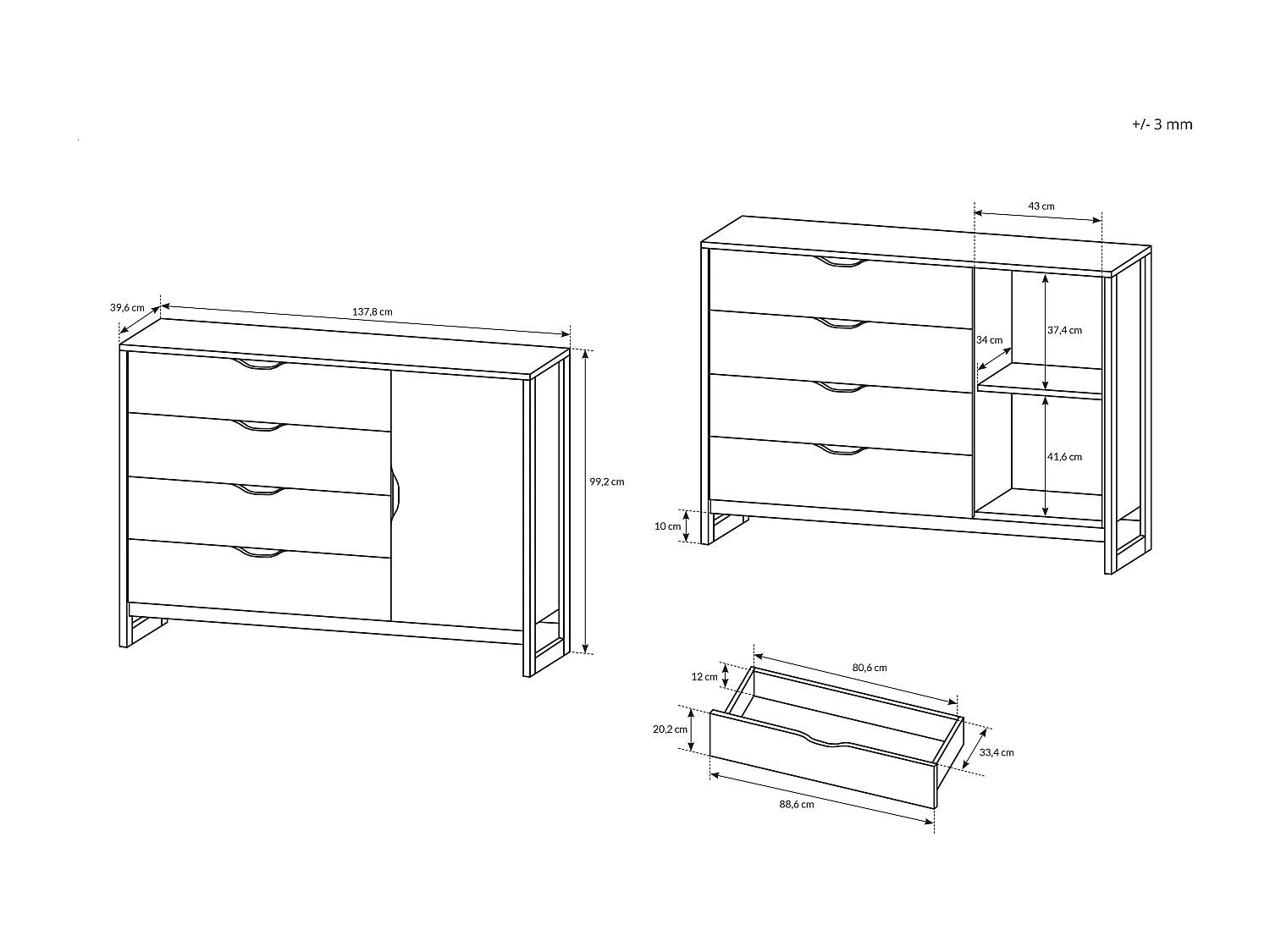 Comò moderno 138x99cm marrone e nero CLK2