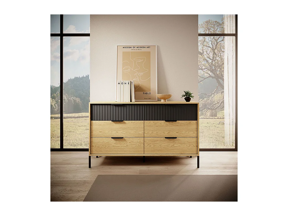 Cassettiera moderna 138x81 rovere naturale e nero CLK3