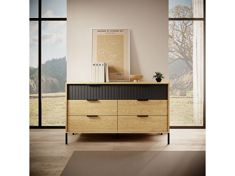 Cassettiera moderna 138x81 rovere naturale e nero CLK3