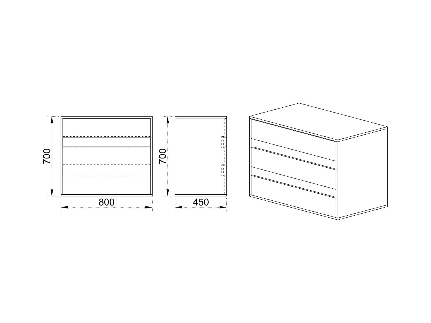 Comò bicolore per camera da letto con tre cassetti CI1 80x70 rovere e grigio