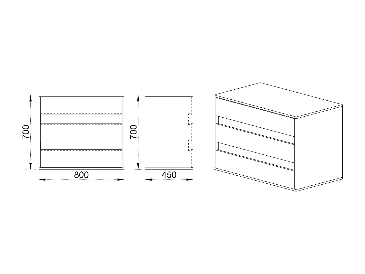 Comò bicolore per camera da letto con tre cassetti CI1 80x70 rovere e grigio