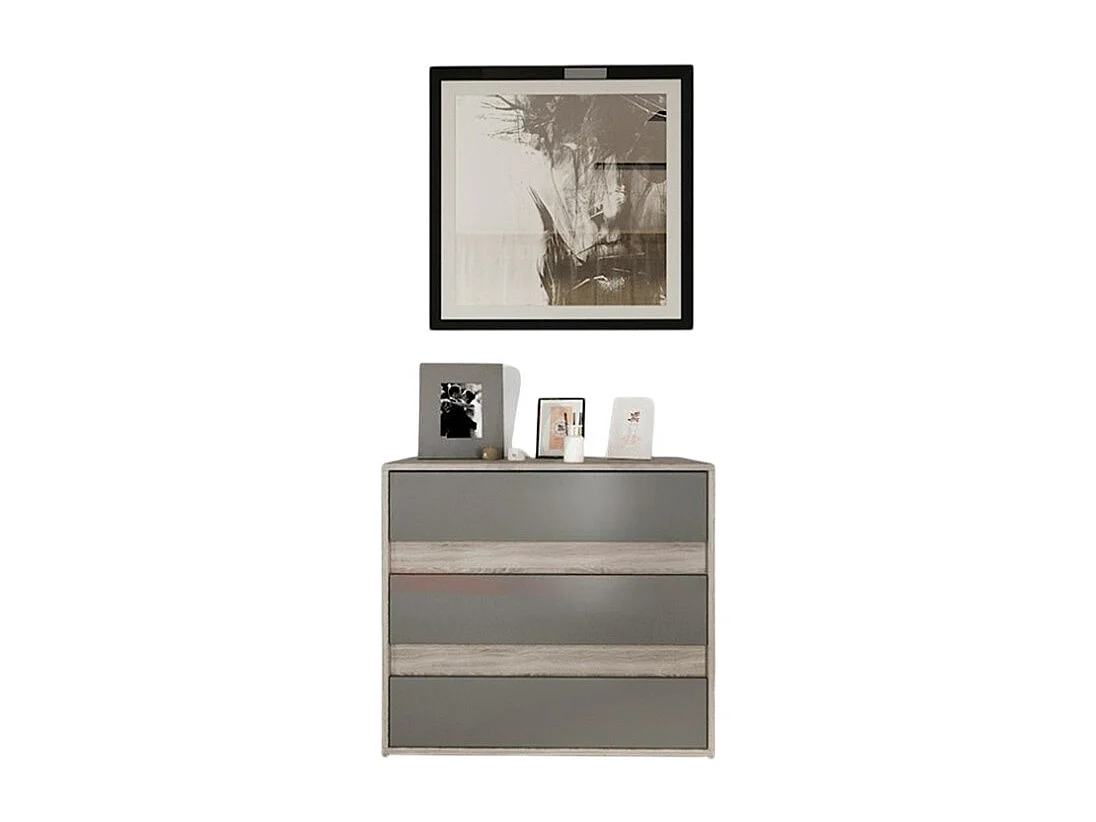 Comò bicolore per camera da letto con tre cassetti CI1 80x70 rovere e grigio