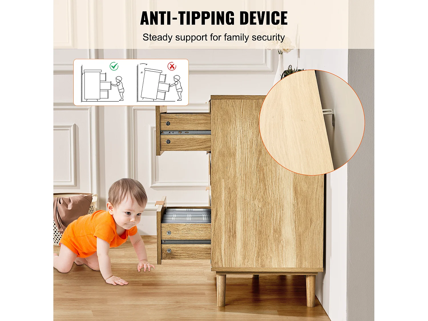 Cómoda de Ratán SucceBuy con 6 Cajones - Natural y Versátil - Almacenamiento Elegante con Estilo Boho y Natural para su Decoración