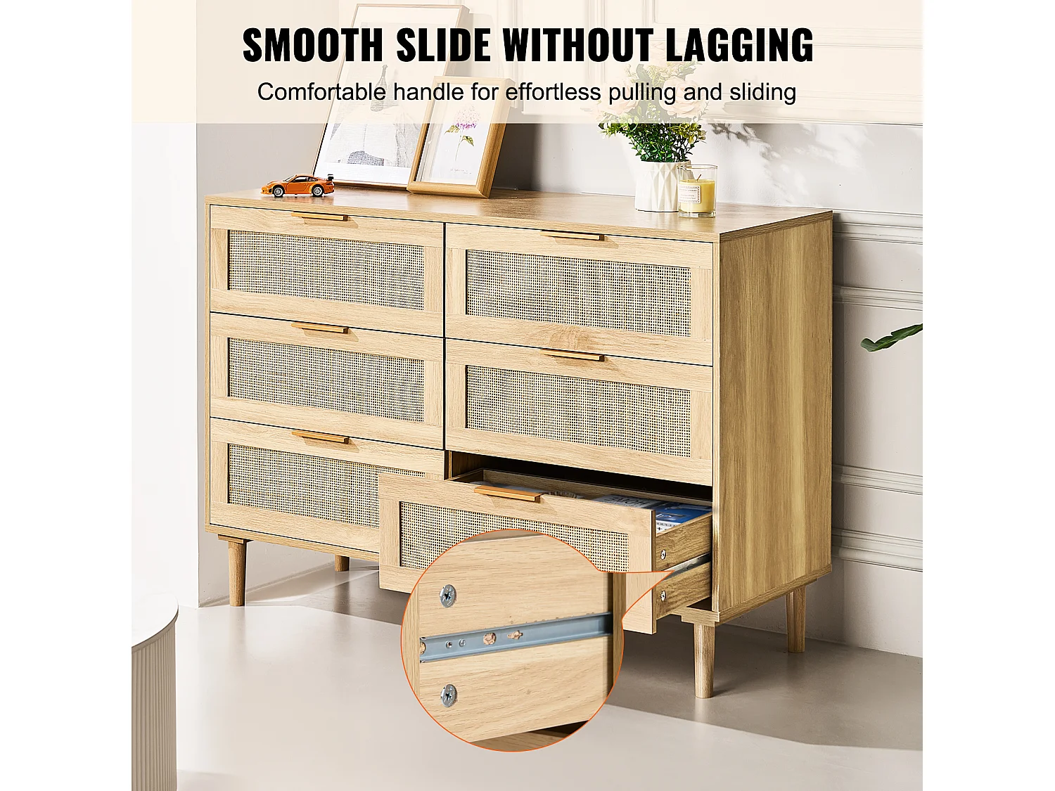 Cómoda de Ratán SucceBuy con 6 Cajones - Natural y Versátil - Almacenamiento Elegante con Estilo Boho y Natural para su Decoración