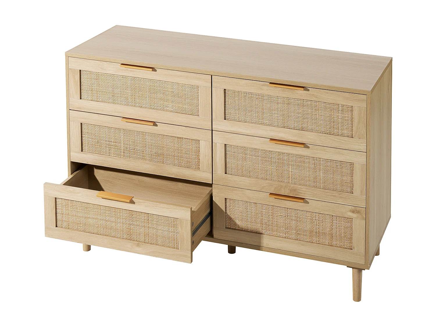 Cómoda de Ratán SucceBuy con 6 Cajones - Natural y Versátil - Almacenamiento Elegante con Estilo Boho y Natural para su Decoración