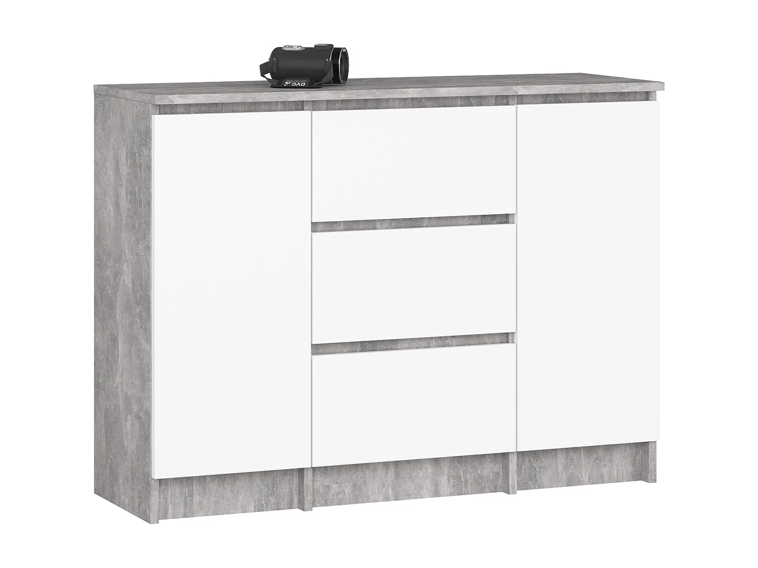 Ladekast K100 met 3 Lades en 2 Deuren / AKORD Furniture Factory / Beton Grijs - Wit / 101 x 76 x 35 cm