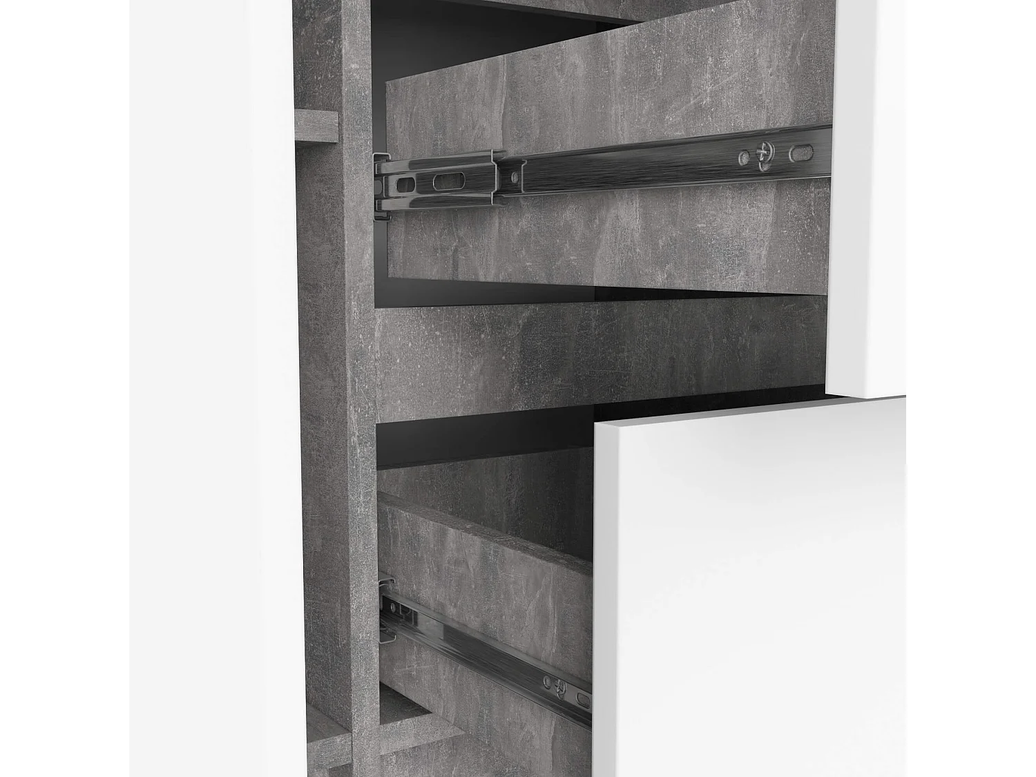 Commode AKORD K100 Béton 101 cm 2 portes 3 tiroirs façade Blanche 4 étagères 101x35x76 cm