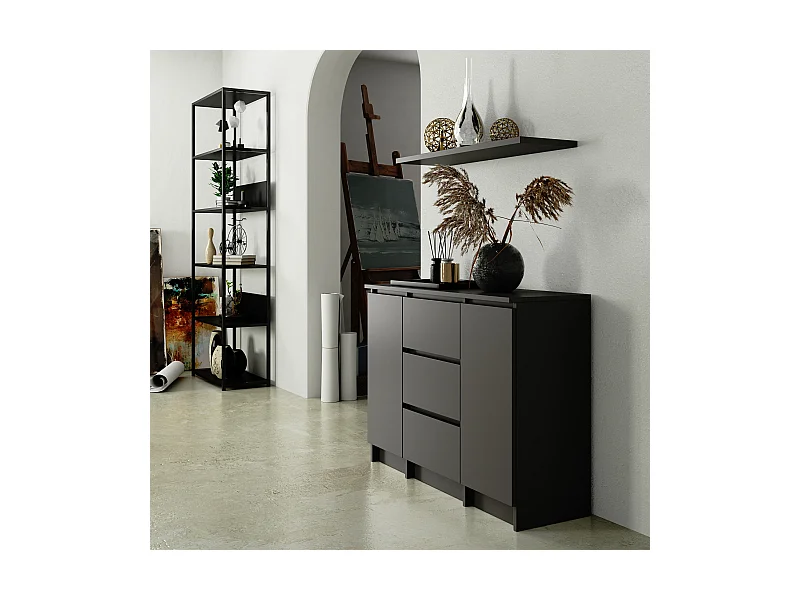 Kommode K100 Graphitgrau 101 cm 2 Türen 3 Schubladen 4 Regalböden B101xH76xT35 cm