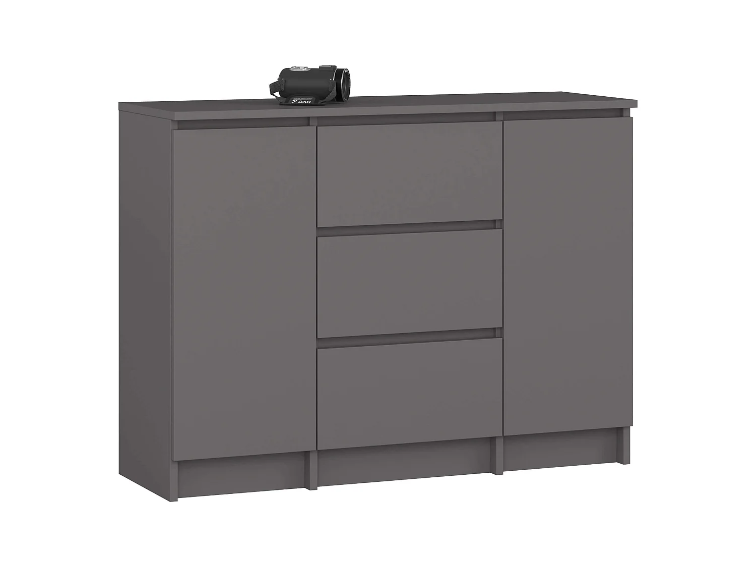 Commode AKORD K100 Gris Graphite 101 cm 2 portes 3 tiroirs façade Gris Graphite 4 étagères 101x35x76 cm