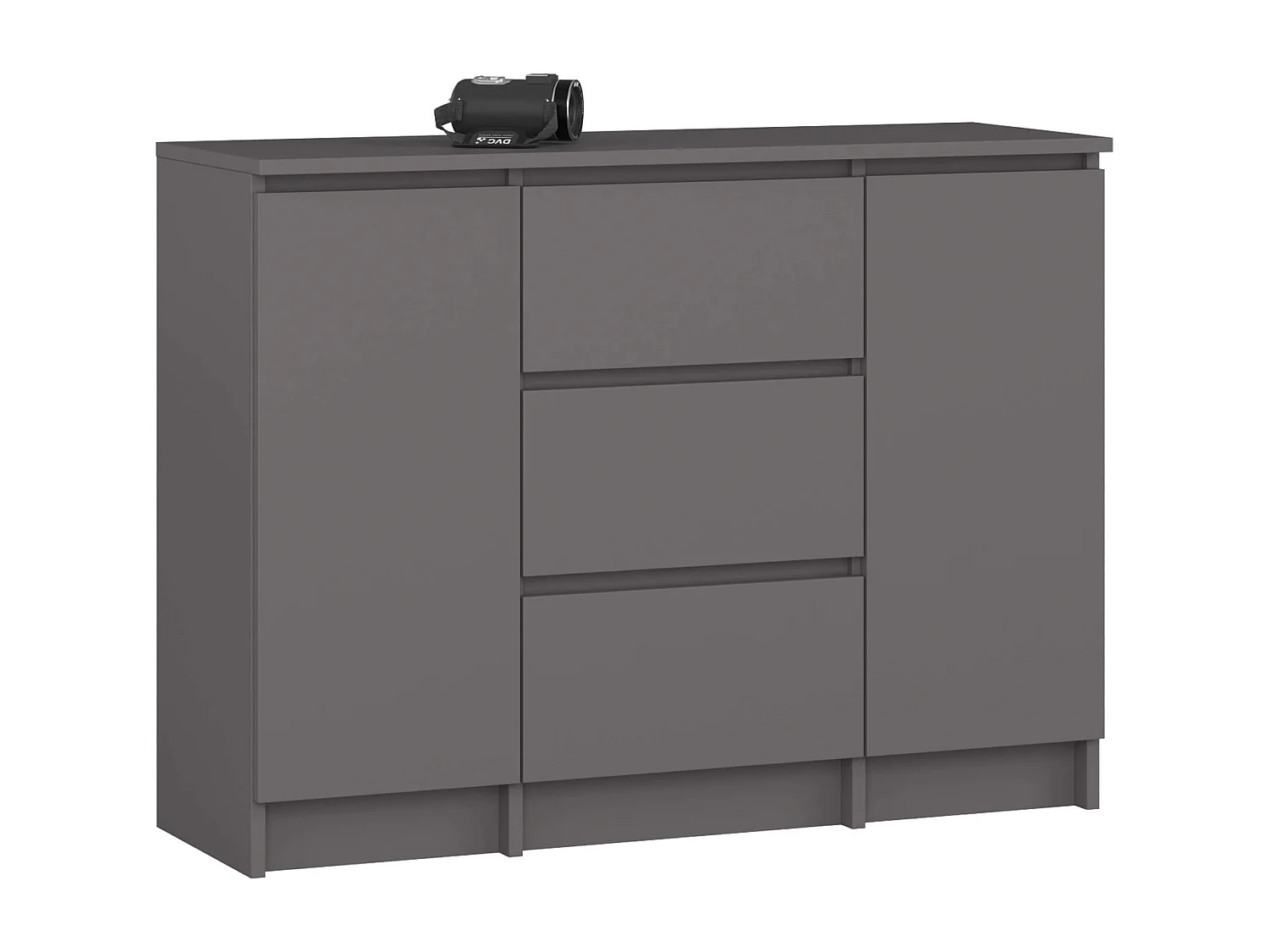 Commode AKORD K100 Gris Graphite 101 cm 2 portes 3 tiroirs façade Gris Graphite 4 étagères 101x35x76 cm