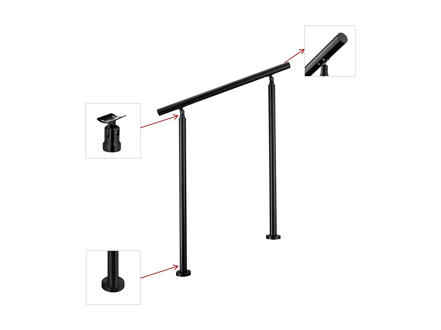 Main Courante Garde-Corps Noir mat 1.2m en Acier Inox 201 - Installation verticale - Pour Escaliers ou Rampes - Usage Intérieur/Extérieur