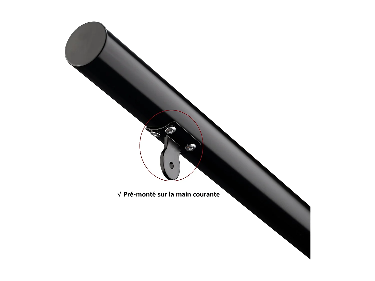 Main Courante Garde-Corps Noir mat 1.2m en Acier Inox 201 - Installation verticale - Pour Escaliers ou Rampes - Usage Intérieur/Extérieur