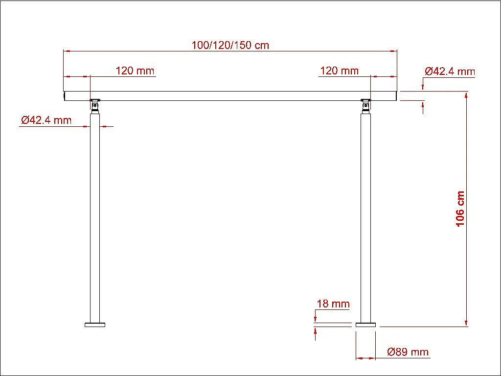 Main Courante Garde-Corps Noir mat 1.2m en Acier Inox 201 - Installation verticale - Pour Escaliers ou Rampes - Usage Intérieur/Extérieur
