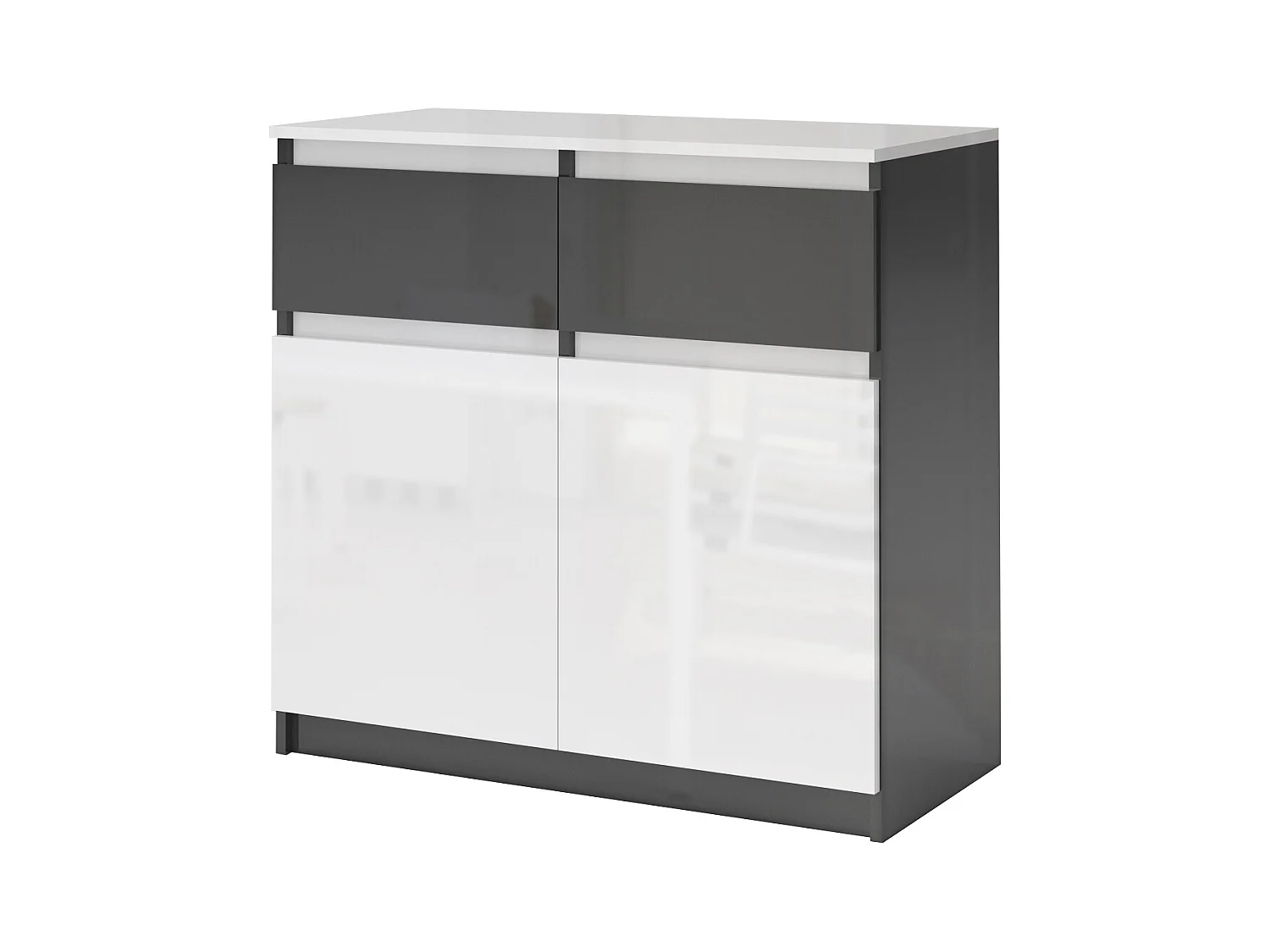 Comò  piccolo con 2 cassetti e 2 ante bianco lucido/antracite CG41