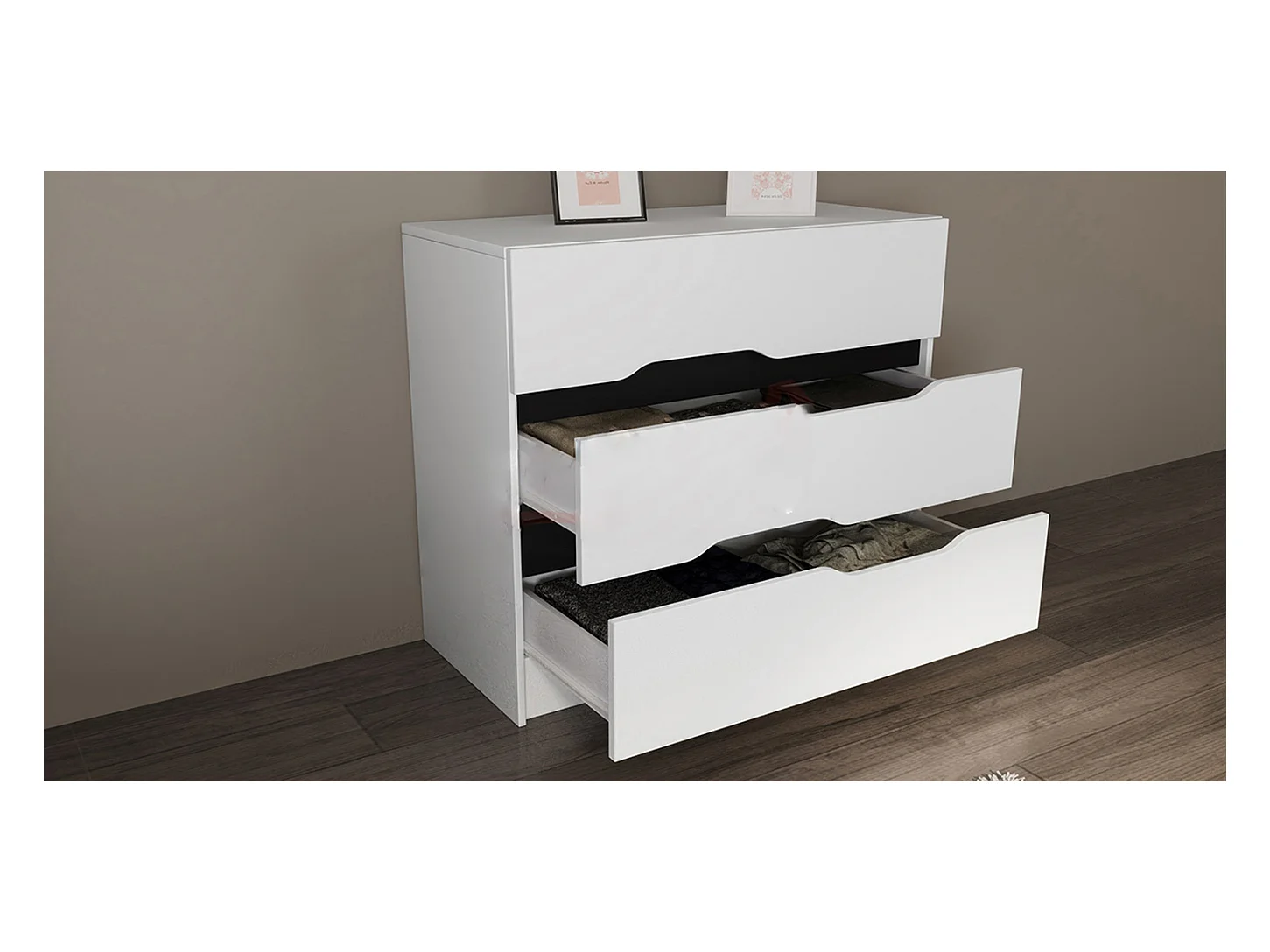 Comò da camera da letto design moderno con tre cassetti 100x71 bianco CI3010