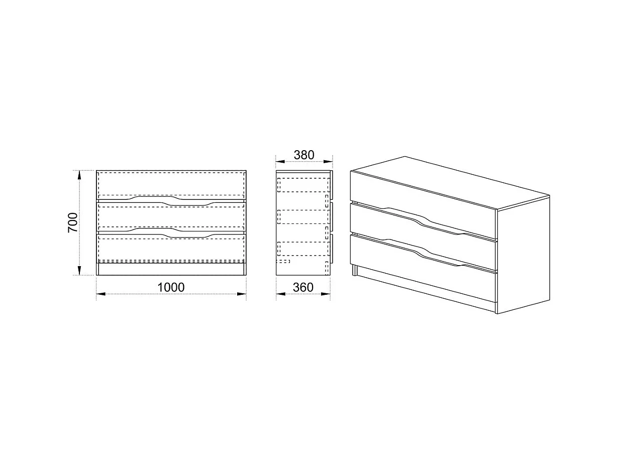 Comò da camera da letto design moderno con tre cassetti 100x71 bianco CI3010