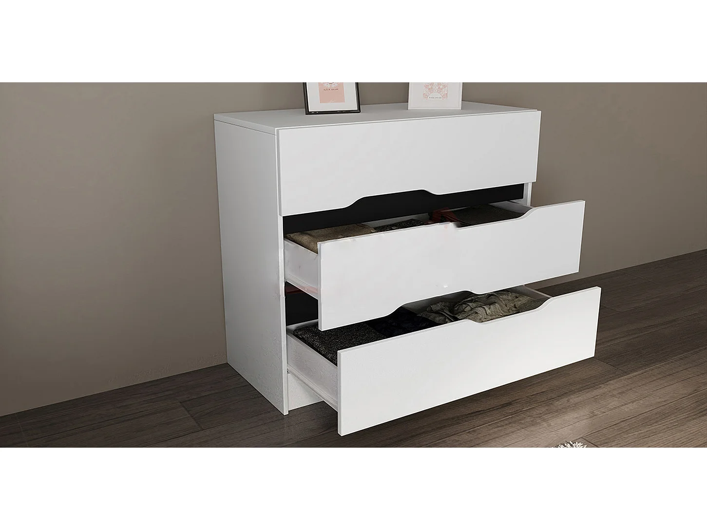 Comò da camera da letto design moderno con tre cassetti 100x71 bianco CI3010